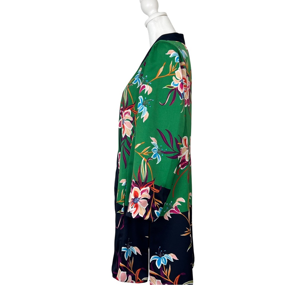 Chico's Green & Navy Blue Colorblock Floral Kimono Jacket Long Sleeve Medium - Picture 3 of 7